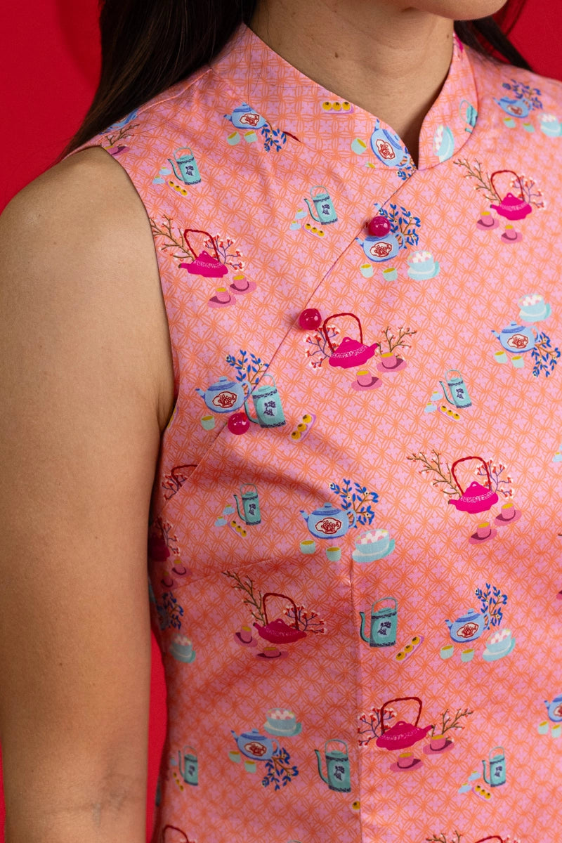 Ladies Mini Peony Cheongsam - Pink Teapots