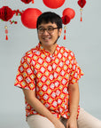 Men's Mandarin-collared Shirt - Red Lucky Coins