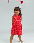 Jersey Flare Cheongsam - Red Floral Bamboo