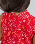 Jersey Flare Cheongsam - Red Floral Bamboo