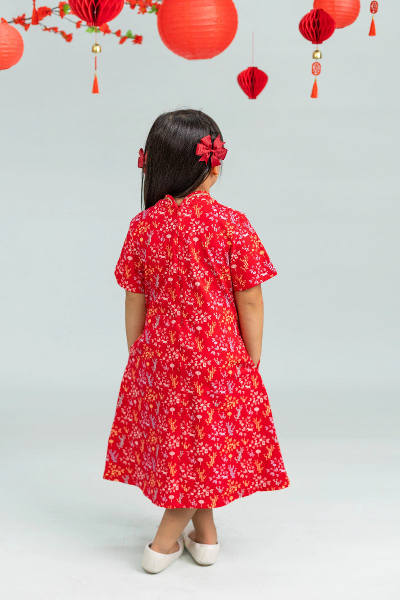 Jersey Wendy Cheongsam - Red Floral Bamboo