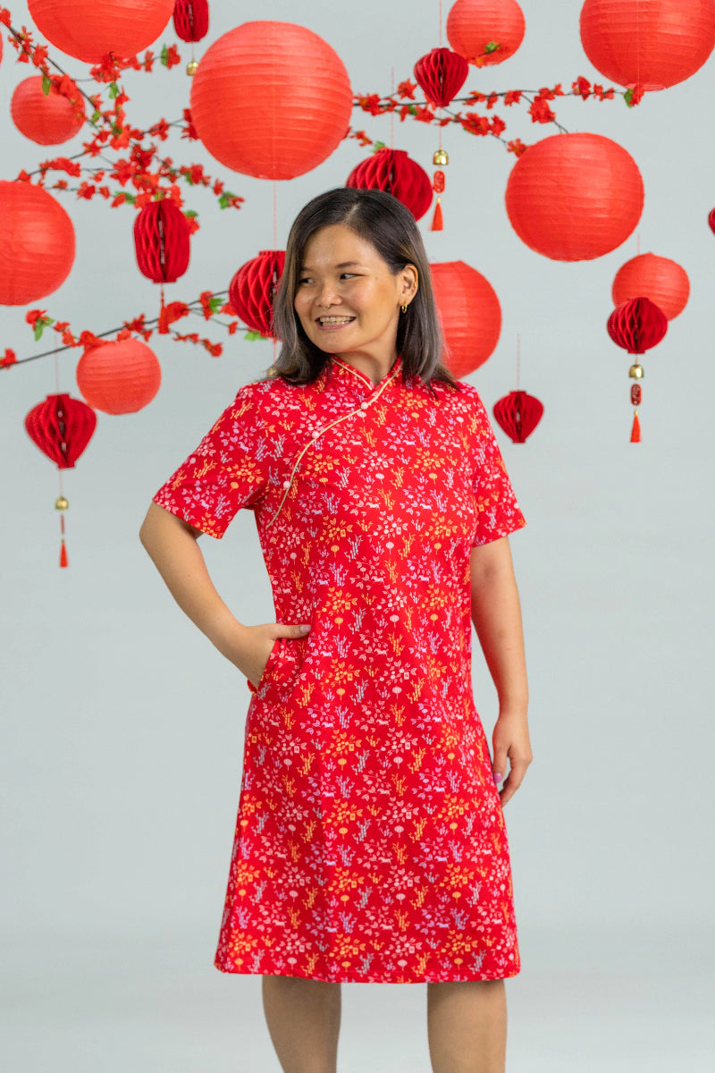 Ladies Wendy Cheongsam - Red Floral Bamboo