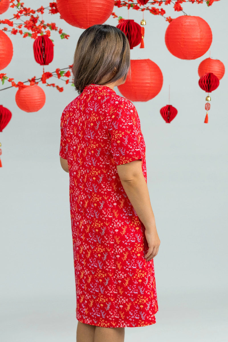 Ladies Wendy Cheongsam - Red Floral Bamboo