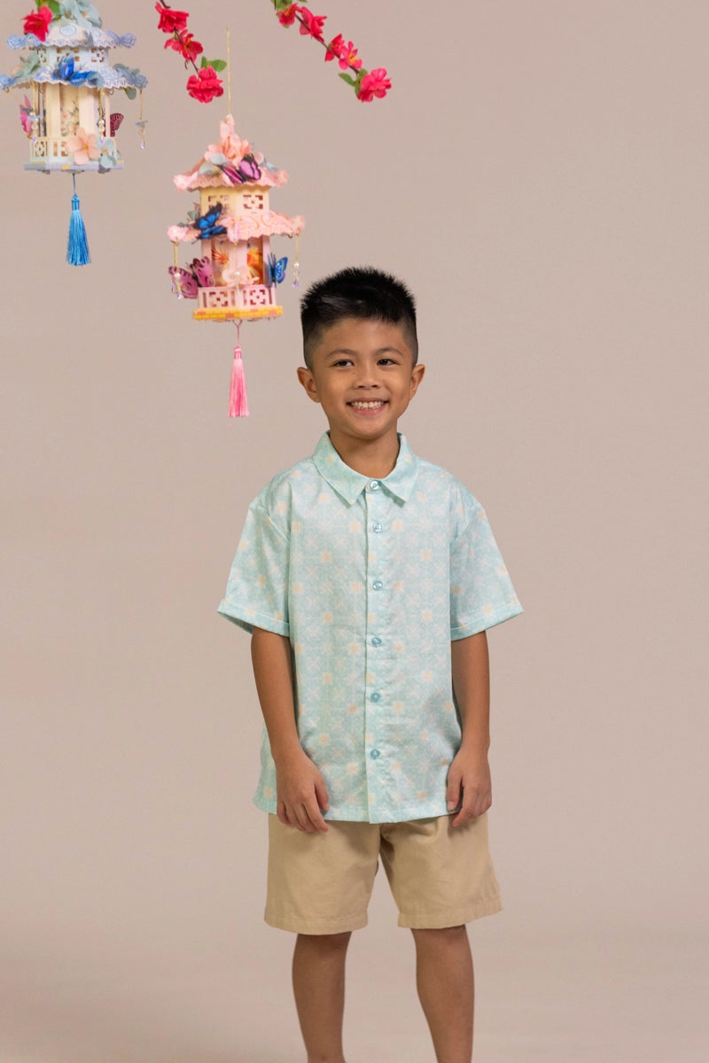 Little Man Shirt - Teal Plaid Tiles