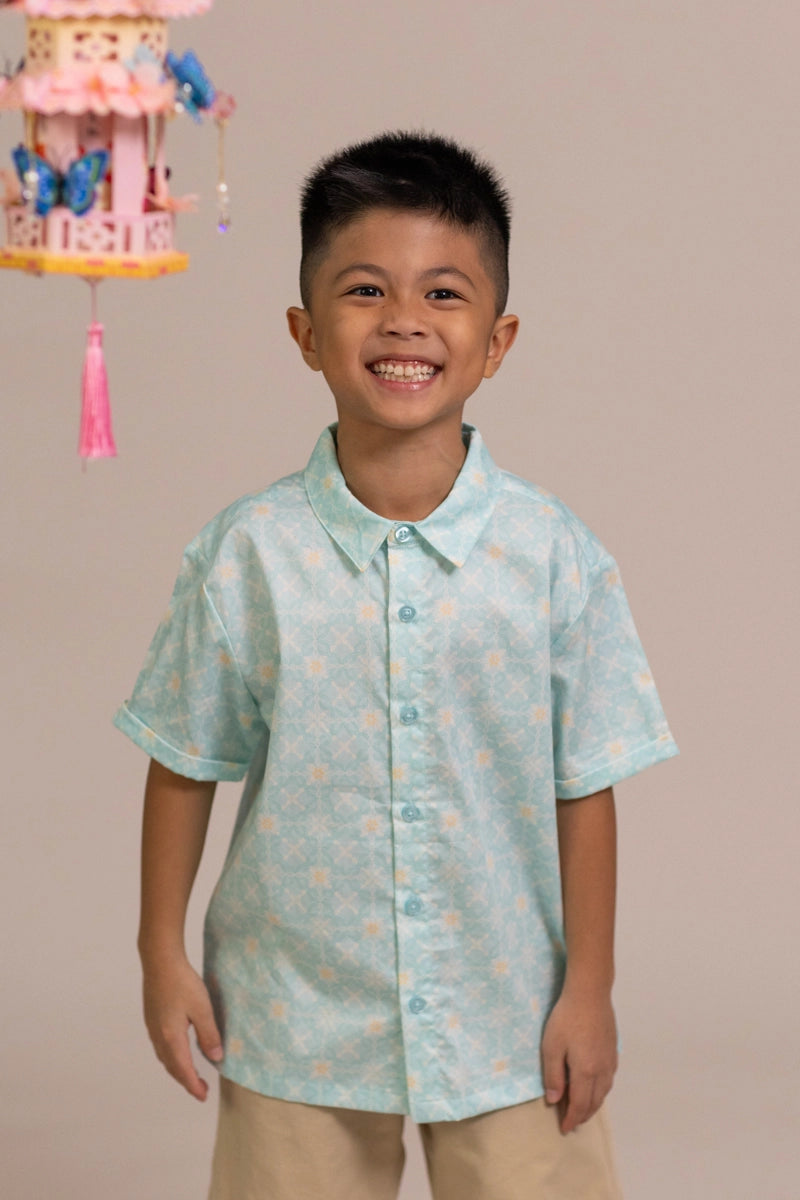 Little Man Shirt - Teal Plaid Tiles