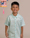 Little Man Shirt - Teal Plaid Tiles