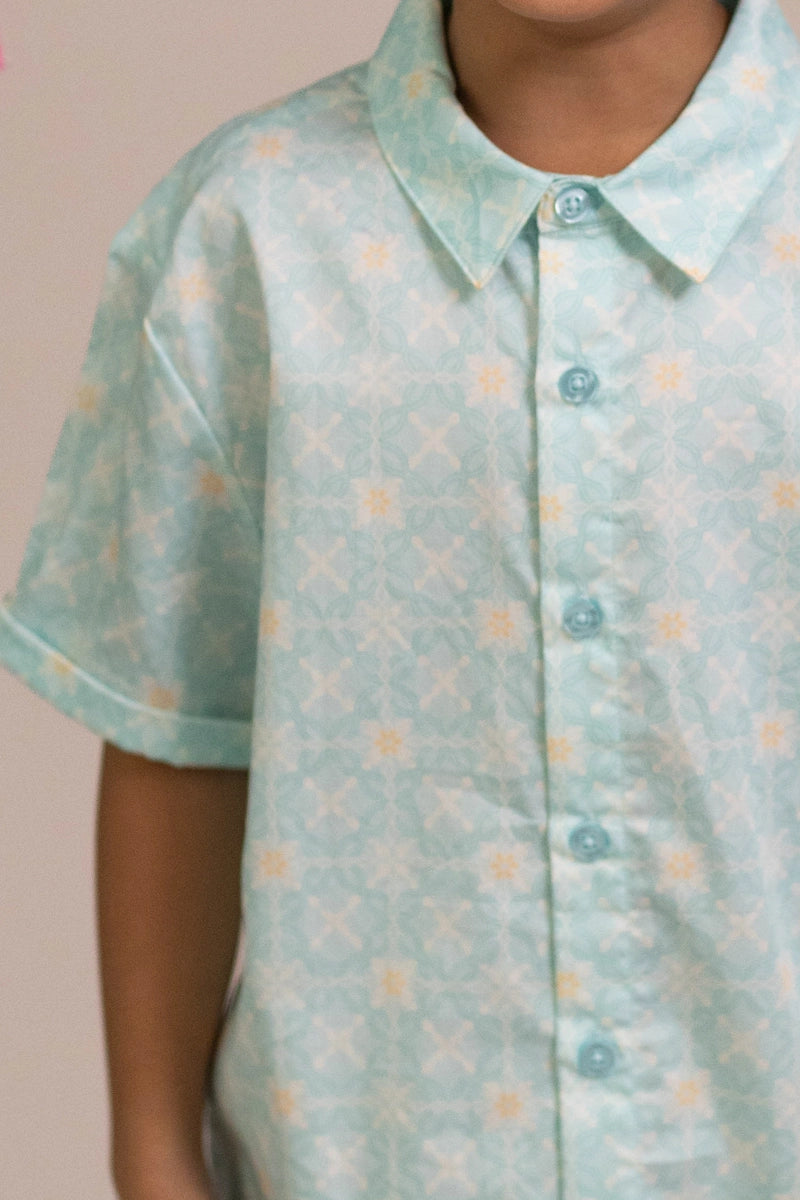 Little Man Shirt - Teal Plaid Tiles