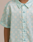 Little Man Shirt - Teal Plaid Tiles