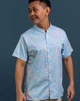 Men's Mandarin-collared Shirt - Blue Cranes