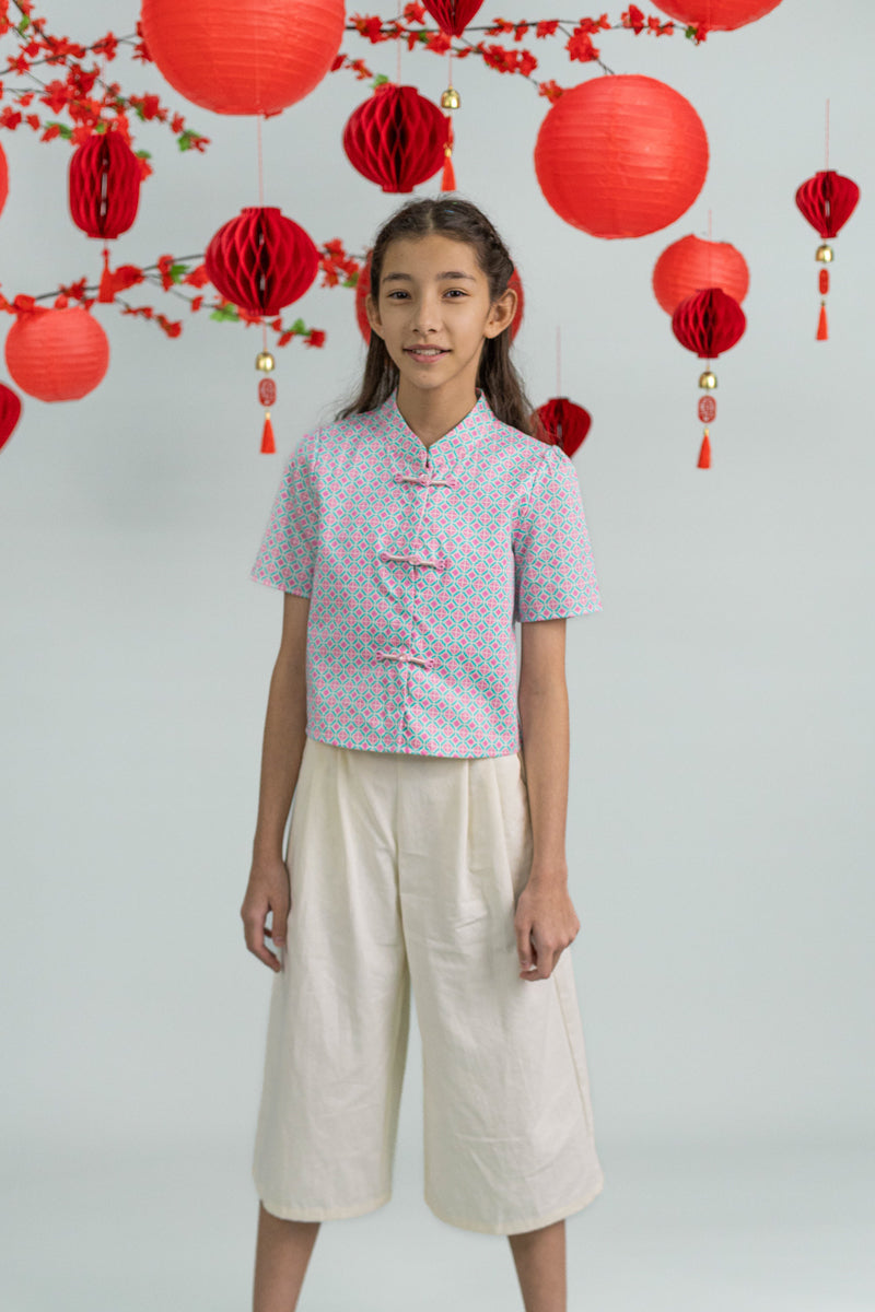 Ashley Top - Pink Teal Mosaic