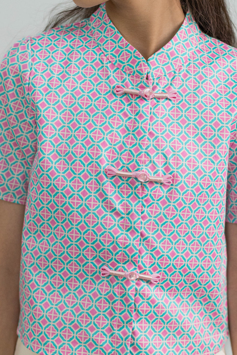 Ashley Top - Pink Teal Mosaic