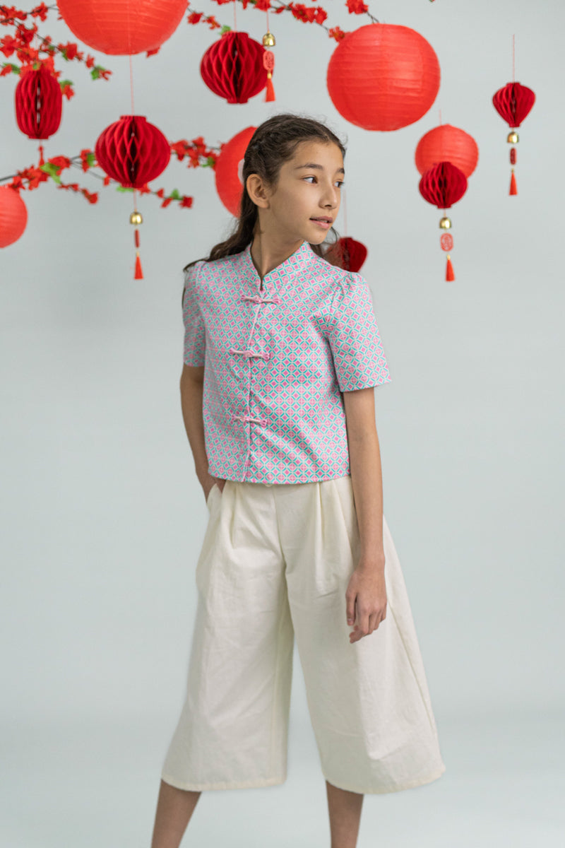 Ashley Top - Pink Teal Mosaic