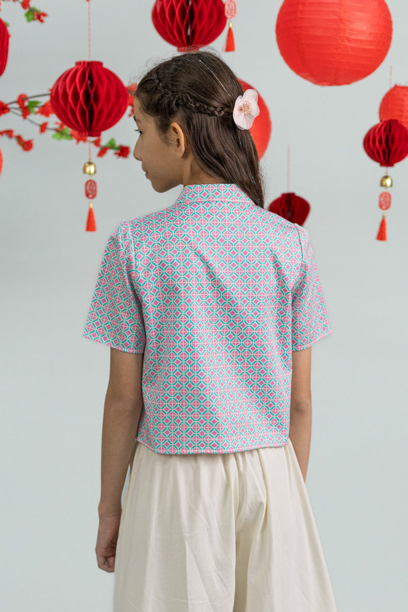 Ashley Top - Pink Teal Mosaic