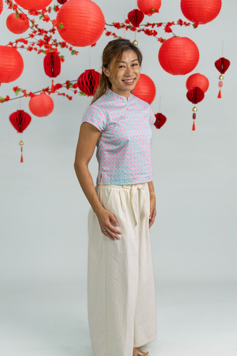 Ladies Alana Top - Pink Teal Mosaic