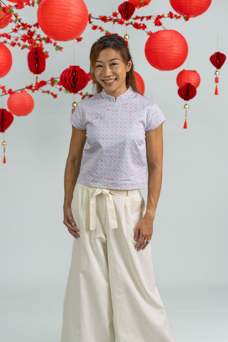 Ladies Alana Top - Pink Teal Mosaic