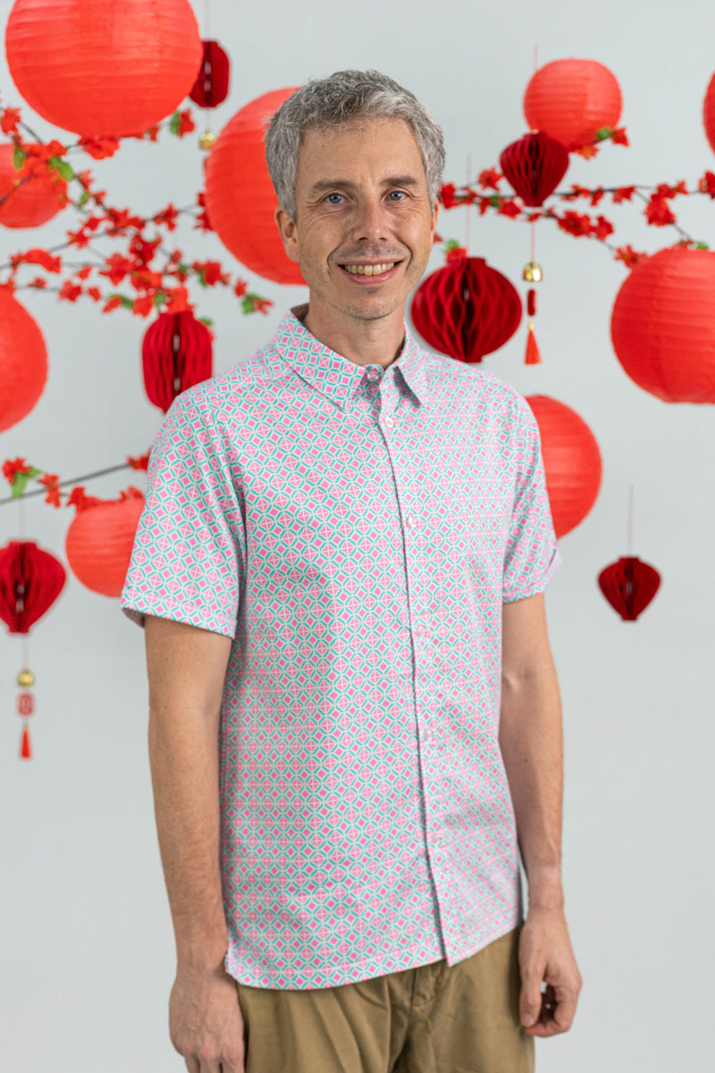 Men's Shirt - Pink Teal Mosaic