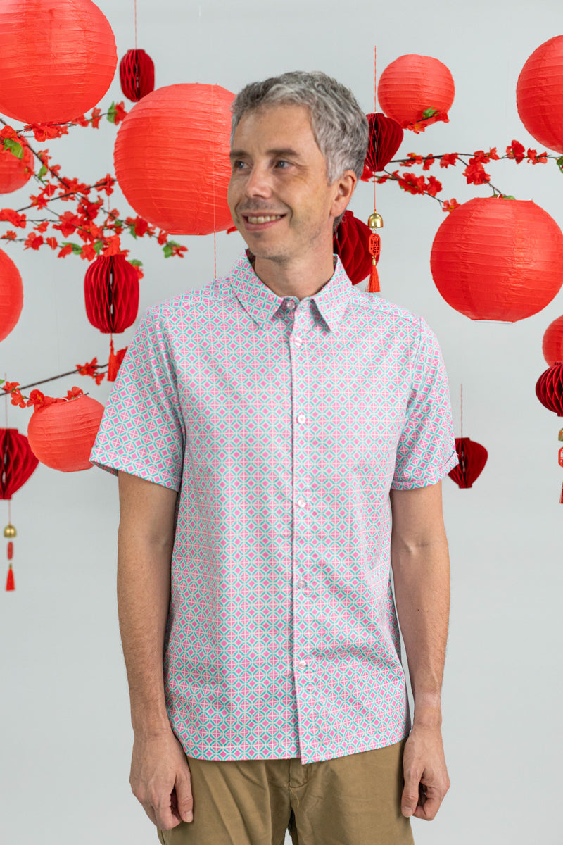 Men's Shirt - Pink Teal Mosaic