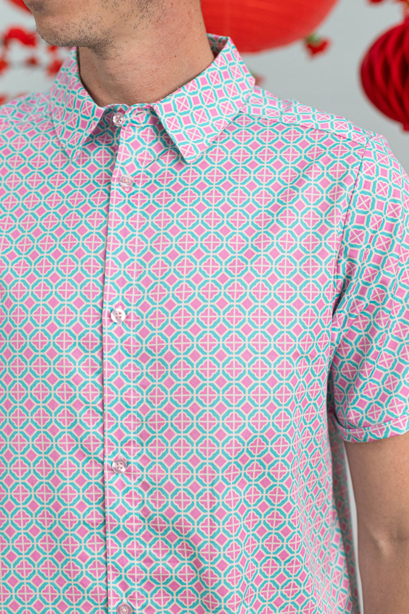 Men's Shirt - Pink Teal Mosaic