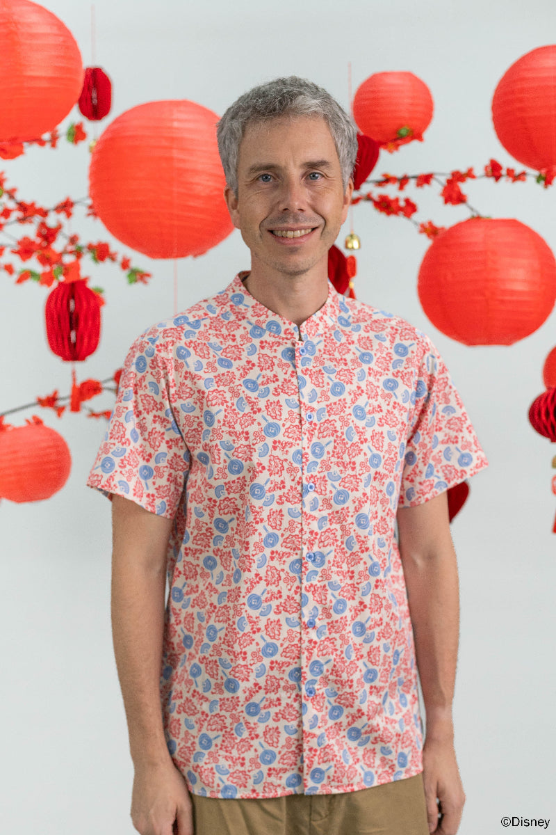 Men's Mandarin-collared Shirt - Mickey Fanfare