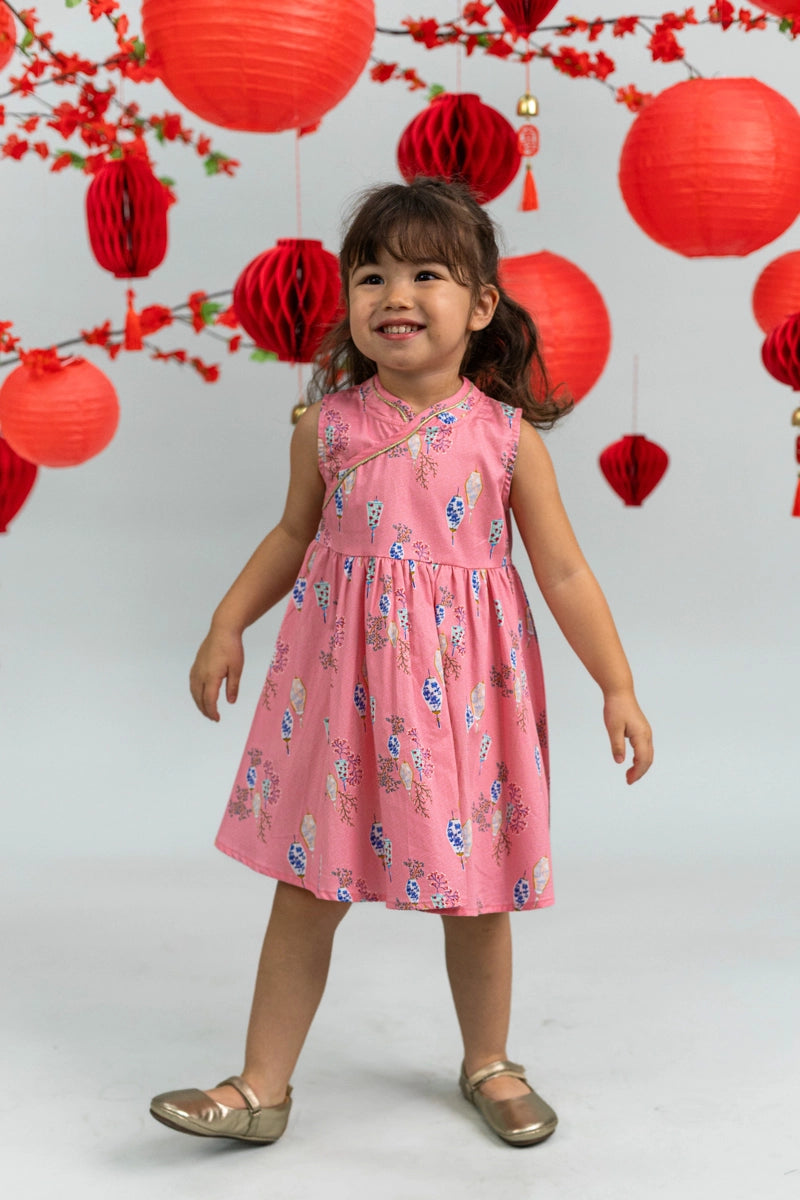 Flare Cheongsam - Pink Floral Lanterns