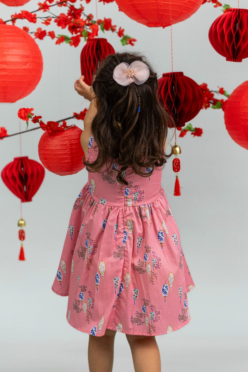 Flare Cheongsam - Pink Floral Lanterns