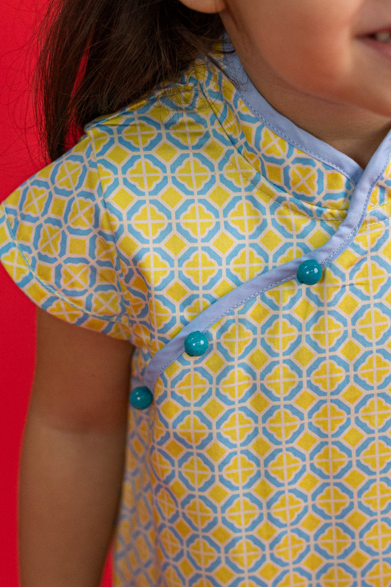 Cheongsam - Yellow Blue Mosaic