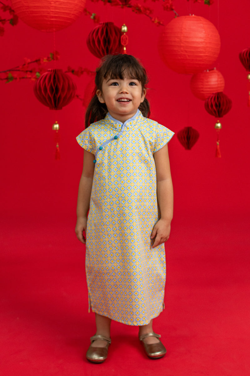 Cheongsam - Yellow Blue Mosaic