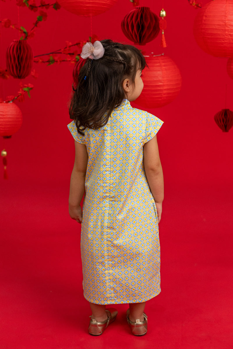 Cheongsam - Yellow Blue Mosaic