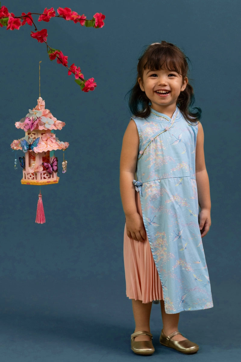 Wrap Cheongsam - Blue Cranes