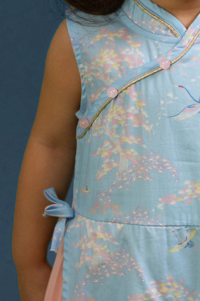 Wrap Cheongsam - Blue Cranes