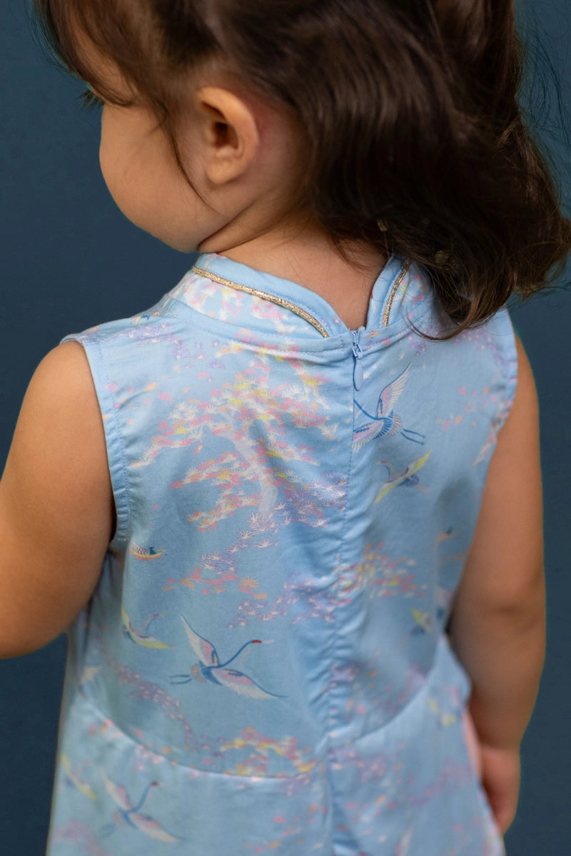 Wrap Cheongsam - Blue Cranes