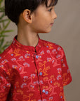 Mandarin-collared Shirt - Red Lucky Bonsai