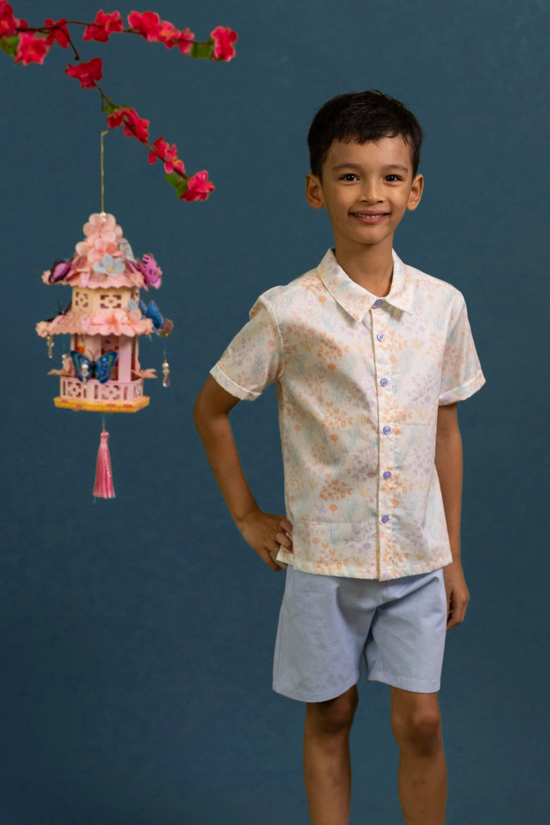 Little Man Shirt - Cream Floral Bamboo