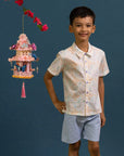 Little Man Shirt - Cream Floral Bamboo