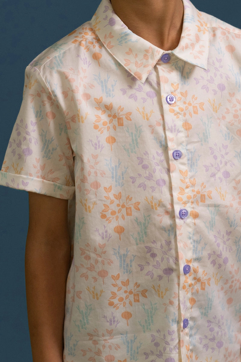 Little Man Shirt - Cream Floral Bamboo