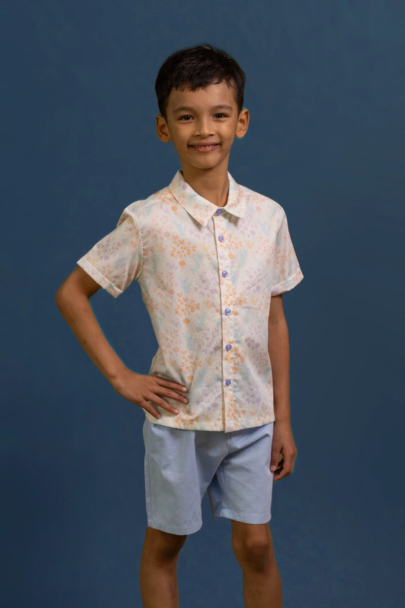 Little Man Shirt - Cream Floral Bamboo