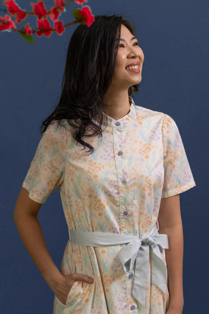 Ladies Sasha Dress - Cream Floral Bamboo