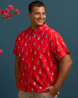 Men's Mandarin-collared Shirt - Red Vases