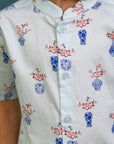 Mandarin-collared Shirt - Turquoise Vases