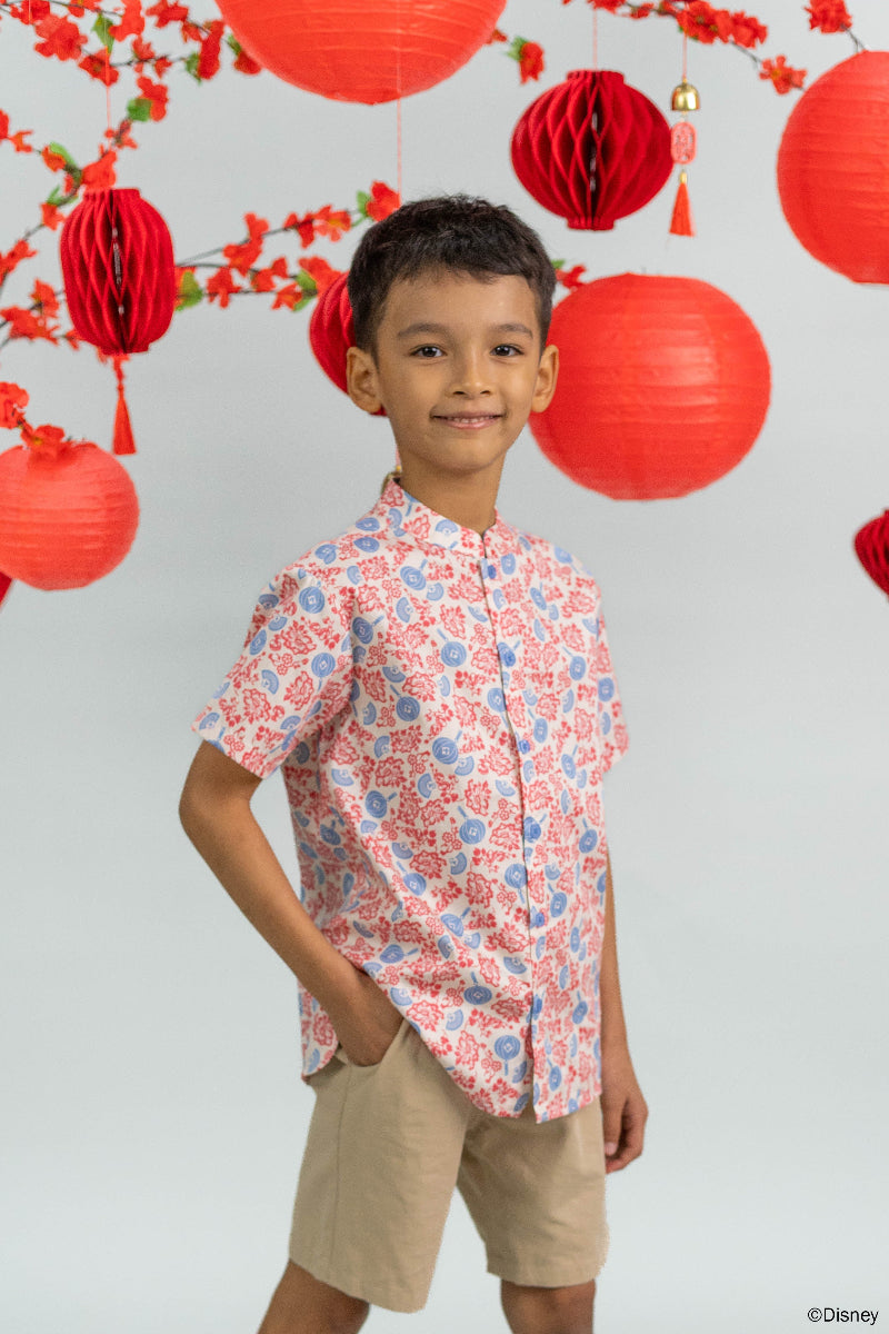 Mandarin-collared Shirt - Mickey Fanfare