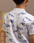 Mandarin-collared Shirt - Porcelain Clouds