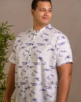 Men's Mandarin-collared Shirt - Porcelain Clouds