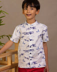 Mandarin-collared Shirt - Porcelain Clouds