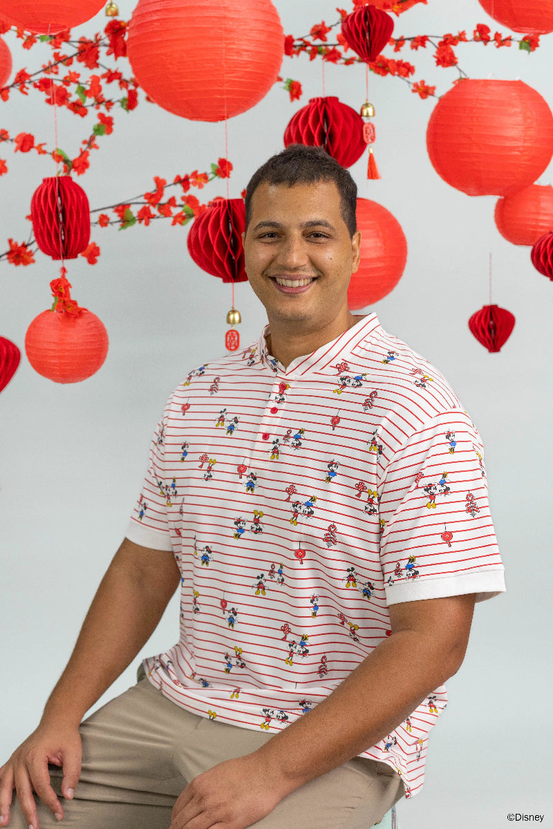 Men's Mandarin-collared Polo Tee - Firecracker Mickey