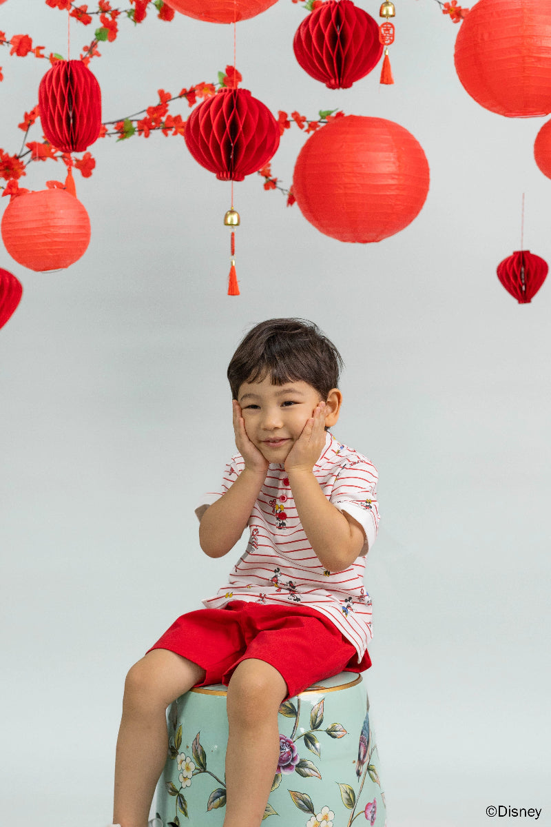 Mandarin-collared Polo Tee - Firecracker Mickey