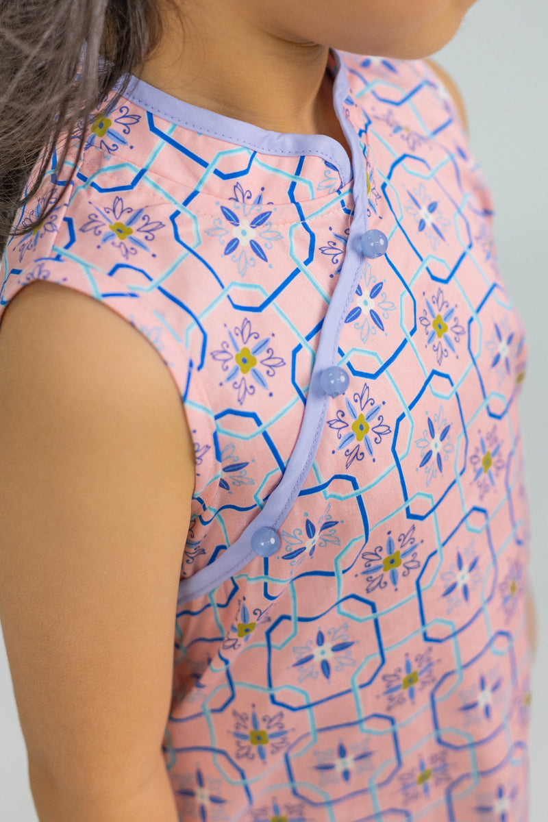 Peony Cheongsam - Pink Tiles