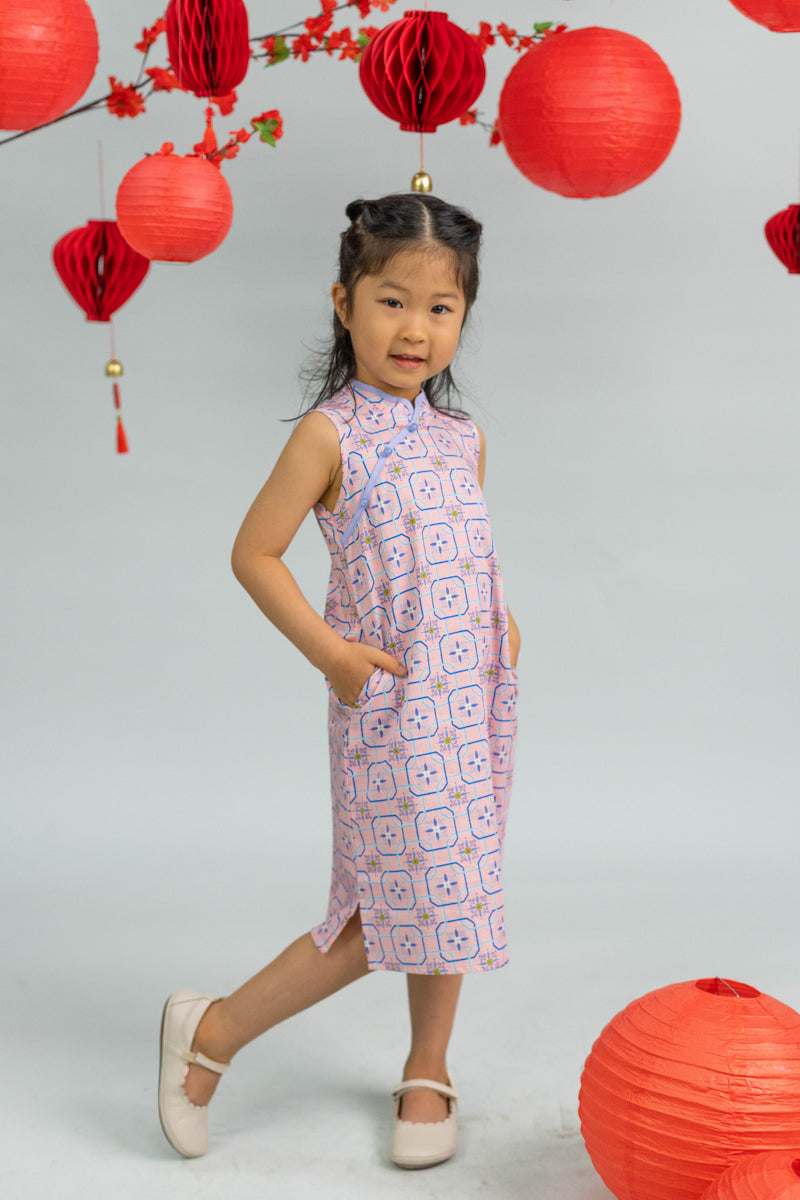 Peony Cheongsam - Pink Tiles