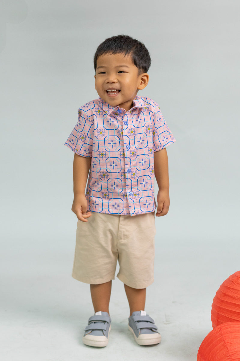 Little Man Shirt - Pink Tiles