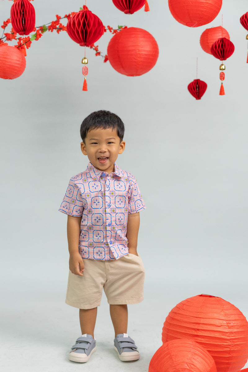 Little Man Shirt - Pink Tiles