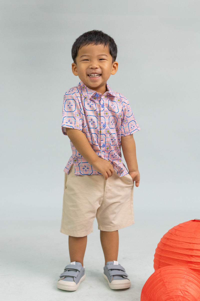 Little Man Shirt - Pink Tiles